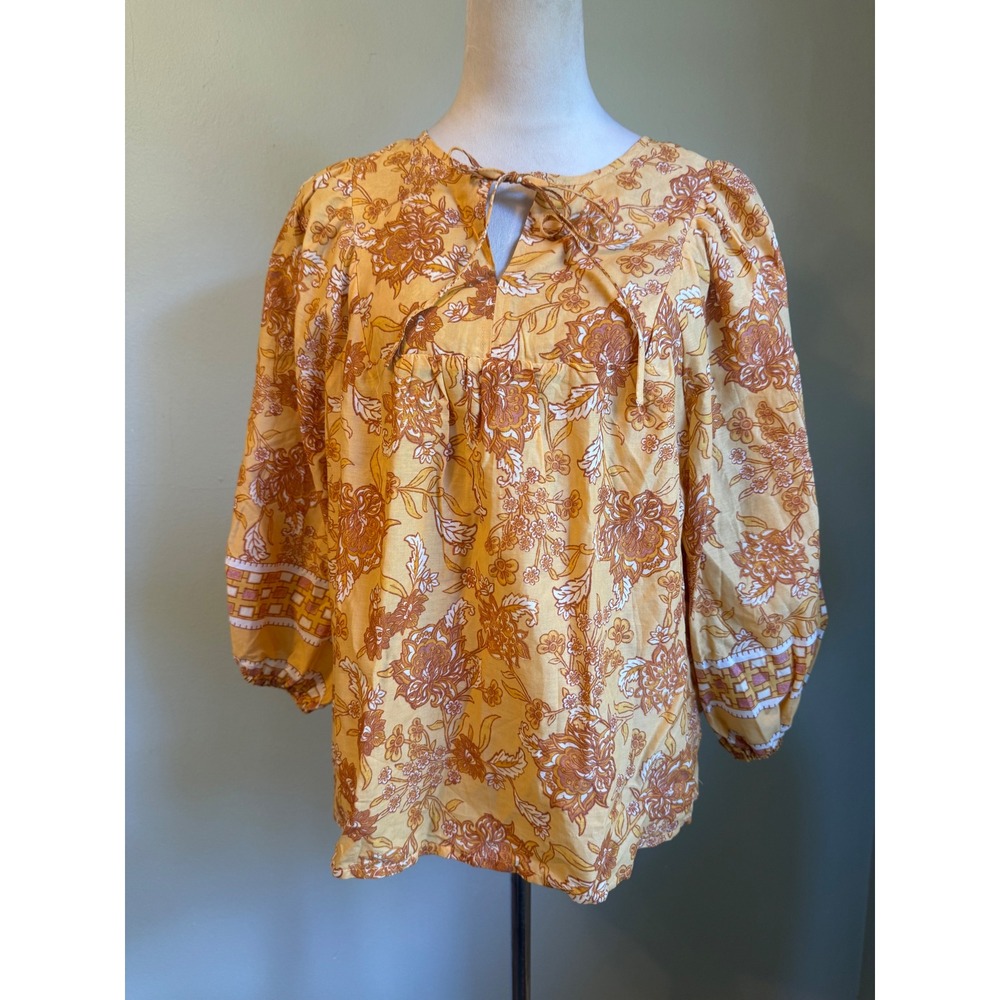 C&C California Floral Cotton boho Blouse Mustard Yellow cottage fairy whimsi y2k